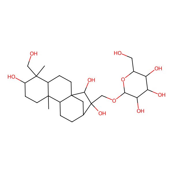 2D Structure of (2R,3S,4S,5R,6R)-2-(hydroxymethyl)-6-[[(1R,4S,5R,6R,9S,10S,13R,14R,15R)-6,14,15-trihydroxy-5-(hydroxymethyl)-5,9-dimethyl-14-tetracyclo[11.2.1.01,10.04,9]hexadecanyl]methoxy]oxane-3,4,5-triol