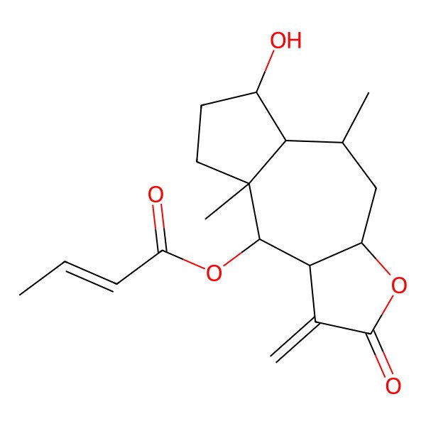 2D Structure of (6-hydroxy-5,8a-dimethyl-1-methylidene-2-oxo-4,5,5a,6,7,8,9,9a-octahydro-3aH-azuleno[6,5-b]furan-9-yl) but-2-enoate