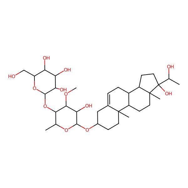 2D Structure of 2-[5-Hydroxy-6-[[17-hydroxy-17-(1-hydroxyethyl)-10,13-dimethyl-1,2,3,4,7,8,9,11,12,14,15,16-dodecahydrocyclopenta[a]phenanthren-3-yl]oxy]-4-methoxy-2-methyloxan-3-yl]oxy-6-(hydroxymethyl)oxane-3,4,5-triol