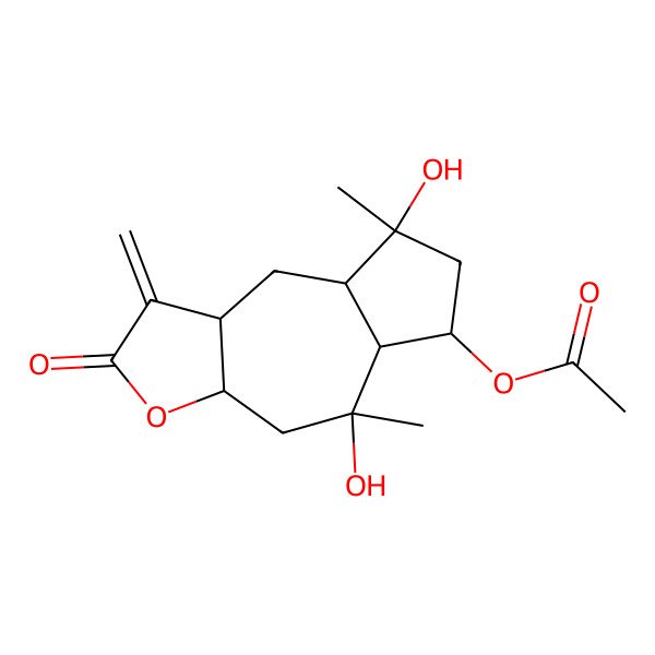 2D Structure of [(3aS,5R,5aS,6S,8R,8aR,9aR)-5,8-dihydroxy-5,8-dimethyl-1-methylidene-2-oxo-3a,4,5a,6,7,8a,9,9a-octahydroazuleno[6,5-b]furan-6-yl] acetate