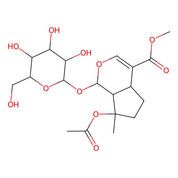 2D Structure of methyl (1S,4aS,7S,7aS)-7-acetyloxy-7-methyl-1-[(2S,3R,4S,5S,6R)-3,4,5-trihydroxy-6-(hydroxymethyl)oxan-2-yl]oxy-4a,5,6,7a-tetrahydro-1H-cyclopenta[c]pyran-4-carboxylate