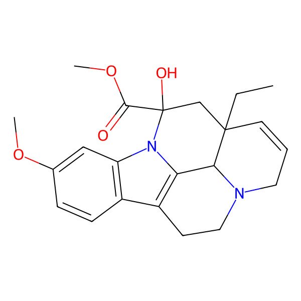 2D Structure of methyl (15R,17R,19S)-15-ethyl-17-hydroxy-4-methoxy-1,11-diazapentacyclo[9.6.2.02,7.08,18.015,19]nonadeca-2(7),3,5,8(18),13-pentaene-17-carboxylate