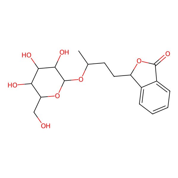 2D Structure of 3-[(3S)-3-[(2R,3R,4S,5S,6R)-3,4,5-trihydroxy-6-(hydroxymethyl)oxan-2-yl]oxybutyl]-3H-2-benzofuran-1-one