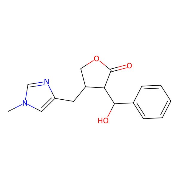 2D Structure of 2(3H)-Furanone, dihydro-3-((S)-hydroxyphenylmethyl)-4-((1-methyl-1H-imidazol-4-yl)methyl)-, (3S,4R)-
