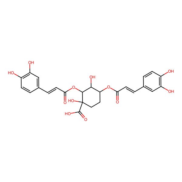 2D Structure of 2,4-Bis[3-(3,4-dihydroxyphenyl)prop-2-enoyloxy]-1,3-dihydroxycyclohexane-1-carboxylic acid