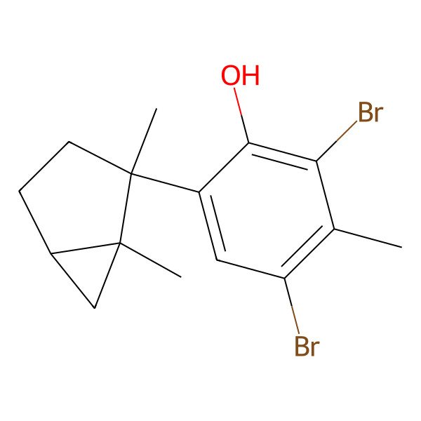 2D Structure of 2,4-Dibromo-6-(1,2-dimethyl-2-bicyclo[3.1.0]hexanyl)-3-methylphenol