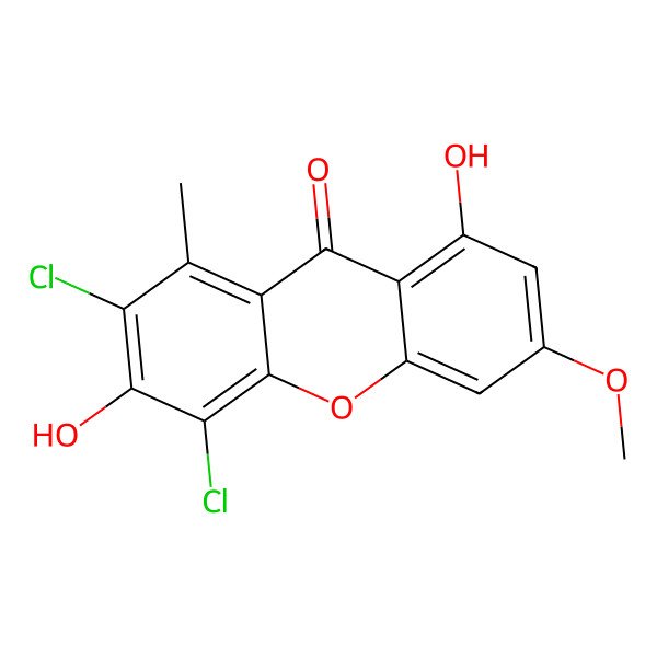 2D Structure of 2,4-Dichloro-3,8-dihydroxy-6-methoxy-1-methylxanthen-9-one