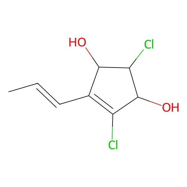2D Structure of 2,4-Dichloro-5-prop-1-enylcyclopent-4-ene-1,3-diol
