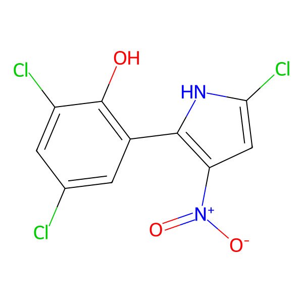 2D Structure of 2,4-Dichloro-6-(5-chloro-3-nitro-1H-pyrrol-2-yl)phenol