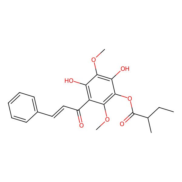 2D Structure of [2,4-Dihydroxy-3,6-dimethoxy-5-(3-phenylprop-2-enoyl)phenyl] 2-methylbutanoate