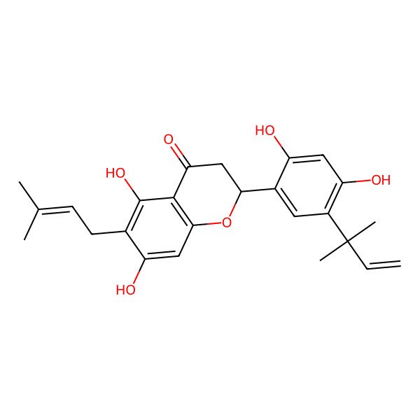 2D Structure of 2'4'-Dihydroxy-5'-(1'',1''-dimethylallyl)-6-C-prenylpinocembrin 2D Structure of 2'4'-Dihydroxy-5'-(1'',1''-dimethylallyl)-6-C-prenylpinocembrin