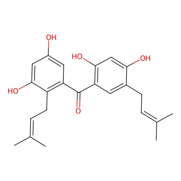 2D Structure of [2,4-Dihydroxy-5-(3-methylbut-2-enyl)phenyl]-[3,5-dihydroxy-2-(3-methylbut-2-enyl)phenyl]methanone