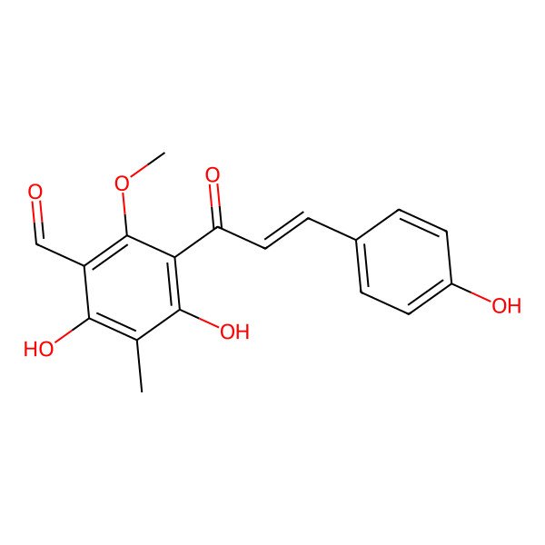 2D Structure of 2,4-dihydroxy-5-[(E)-3-(4-hydroxyphenyl)prop-2-enoyl]-6-methoxy-3-methylbenzaldehyde