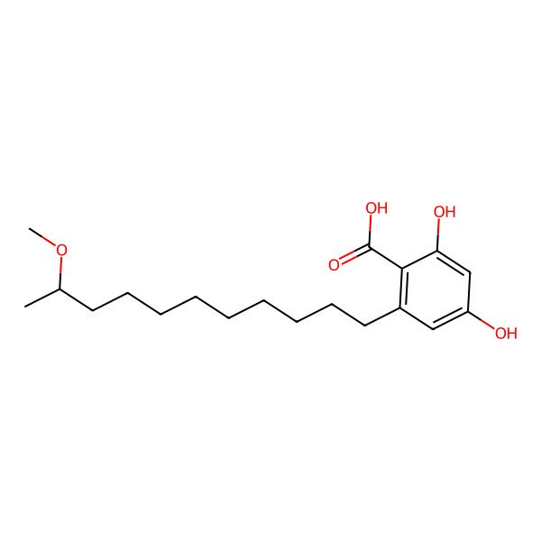 2D Structure of 2,4-dihydroxy-6-[(10S)-10-methoxyundecyl]benzoic acid