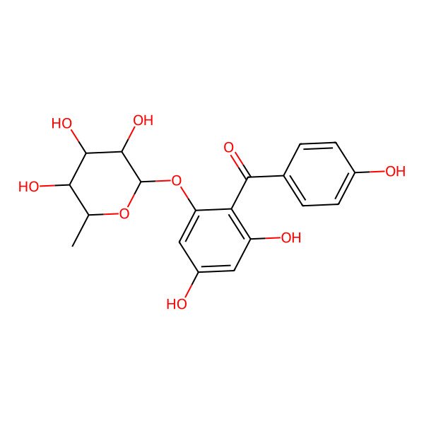 2D Structure of [2,4-Dihydroxy-6-(3,4,5-trihydroxy-6-methyloxan-2-yl)oxyphenyl]-(4-hydroxyphenyl)methanone