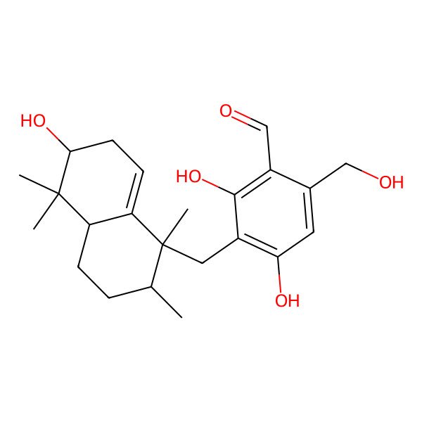 2D Structure of 2,4-Dihydroxy-6-(hydroxymethyl)-3-[(1,2,3,4,4a,5,6,7-octahydro-6-hydroxy-1,2,5,5-tetramethyl-1-napht