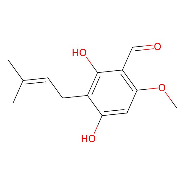 2D Structure of 2,4-Dihydroxy-6-methoxy-3-(3-methylbut-2-enyl)benzaldehyde