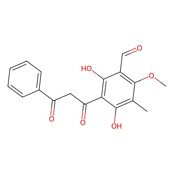 2D Structure of 2,4-Dihydroxy-6-methoxy-5-methyl-3-(3-oxo-3-phenylpropanoyl)benzaldehyde