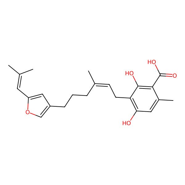 2D Structure of 2,4-Dihydroxy-6-methyl-3-[3-methyl-6-[5-(2-methylprop-1-enyl)furan-3-yl]hex-2-enyl]benzoic acid