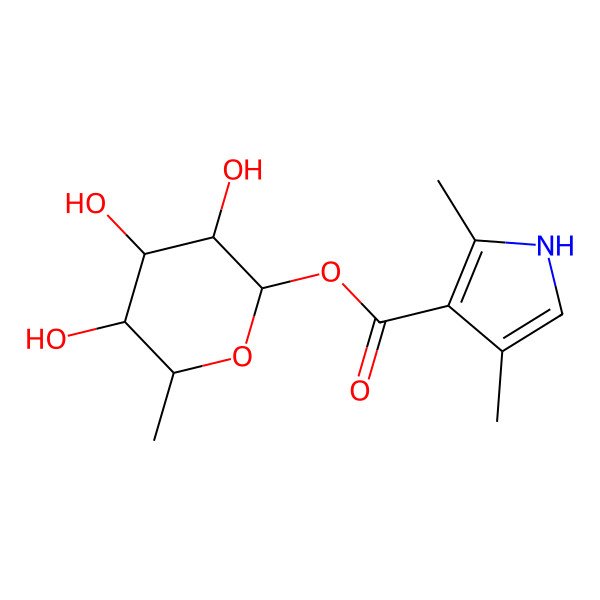 2D Structure of 2,4-dimethyl-3-pyrrolylcarbonyl alpha-L-rhamnopyranoside