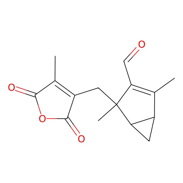 2D Structure of 2,4-Dimethyl-4-[(4-methyl-2,5-dioxofuran-3-yl)methyl]bicyclo[3.1.0]hex-2-ene-3-carbaldehyde