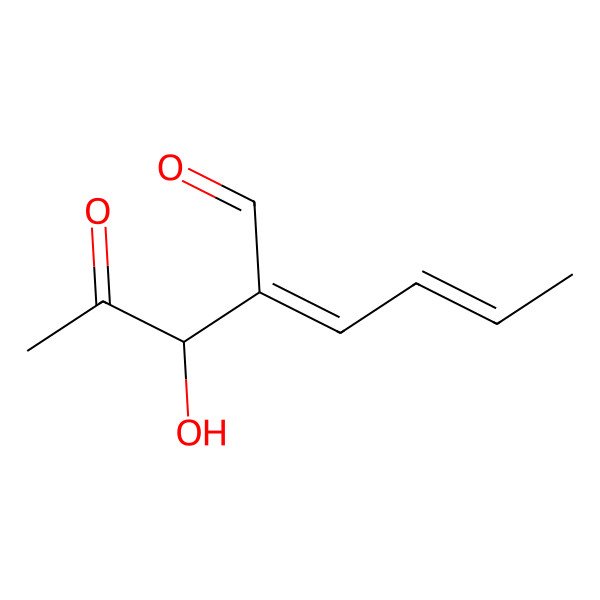 2D Structure of 2,4-Hexadienal, 2-((1R)-1-hydroxy-2-oxopropyl)-, (2E,4E)-
