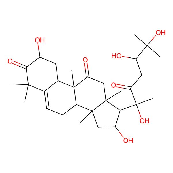 2D Structure of (2S,8S,9R,10R,13R,14S,16R,17R)-2,16-dihydroxy-4,4,9,13,14-pentamethyl-17-[(2R,5R)-2,5,6-trihydroxy-6-methyl-3-oxoheptan-2-yl]-2,7,8,10,12,15,16,17-octahydro-1H-cyclopenta[a]phenanthrene-3,11-dione