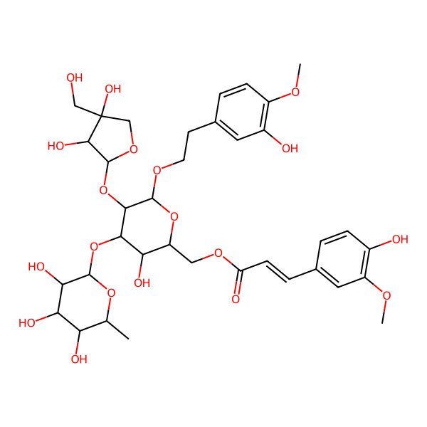 2D Structure of [5-[3,4-Dihydroxy-4-(hydroxymethyl)oxolan-2-yl]oxy-3-hydroxy-6-[2-(3-hydroxy-4-methoxyphenyl)ethoxy]-4-(3,4,5-trihydroxy-6-methyloxan-2-yl)oxyoxan-2-yl]methyl 3-(4-hydroxy-3-methoxyphenyl)prop-2-enoate