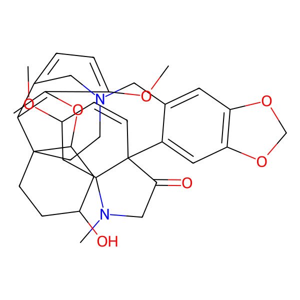 2D Structure of (3aS,6S)-3a-[6-[[(1S,12S,14S)-14-hydroxy-9-methoxy-11-oxa-4-azatetracyclo[8.6.1.01,12.06,17]heptadeca-6(17),7,9-trien-4-yl]methyl]-1,3-benzodioxol-5-yl]-6-methoxy-1-methyl-2,6,7,7a-tetrahydroindol-3-one