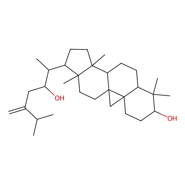 2D Structure of 15-(3-Hydroxy-6-methyl-5-methylideneheptan-2-yl)-7,7,12,16-tetramethylpentacyclo[9.7.0.01,3.03,8.012,16]octadecan-6-ol