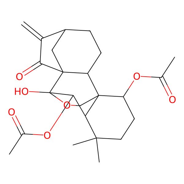 2D Structure of (10-Acetyloxy-9-hydroxy-12,12-dimethyl-6-methylidene-7-oxo-17-oxapentacyclo[7.6.2.15,8.01,11.02,8]octadecan-15-yl) acetate