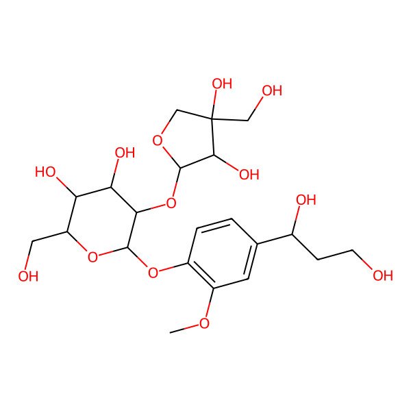 2D Structure of (2R,3S,4S,5R,6S)-5-[(2S,3R,4R)-3,4-dihydroxy-4-(hydroxymethyl)oxolan-2-yl]oxy-6-[4-[(1S)-1,3-dihydroxypropyl]-2-methoxyphenoxy]-2-(hydroxymethyl)oxane-3,4-diol