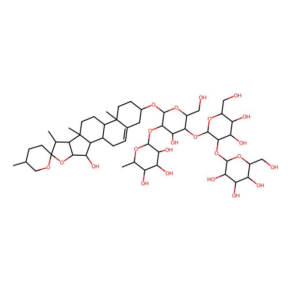 2D Structure of 2-[5-[4,5-Dihydroxy-6-(hydroxymethyl)-3-[3,4,5-trihydroxy-6-(hydroxymethyl)oxan-2-yl]oxyoxan-2-yl]oxy-4-hydroxy-6-(hydroxymethyl)-2-(3-hydroxy-5',7,9,13-tetramethylspiro[5-oxapentacyclo[10.8.0.02,9.04,8.013,18]icos-18-ene-6,2'-oxane]-16-yl)oxyoxan-3-yl]oxy-6-methyloxane-3,4,5-triol