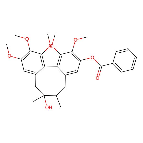 2D Structure of [(9S,10S)-10-hydroxy-3,4,14,15,16-pentamethoxy-9,10-dimethyl-5-tricyclo[10.4.0.02,7]hexadeca-1(16),2,4,6,12,14-hexaenyl] benzoate