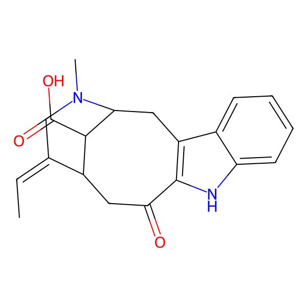 2D Structure of (1S,14R,15E,18R)-15-ethylidene-17-methyl-12-oxo-10,17-diazatetracyclo[12.3.1.03,11.04,9]octadeca-3(11),4,6,8-tetraene-18-carboxylic acid
