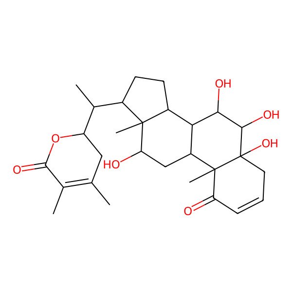 2D Structure of 4,5-dimethyl-2-[1-(5,6,7,12-tetrahydroxy-10,13-dimethyl-1-oxo-6,7,8,9,11,12,14,15,16,17-decahydro-4H-cyclopenta[a]phenanthren-17-yl)ethyl]-2,3-dihydropyran-6-one
