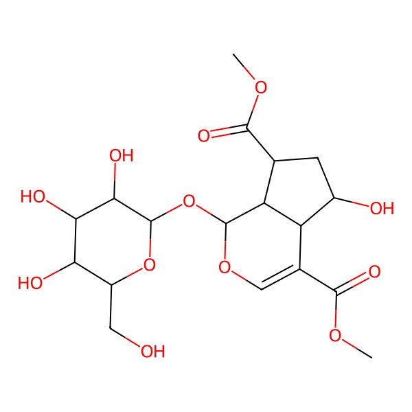 2D Structure of Dimethyl 5-hydroxy-1-[3,4,5-trihydroxy-6-(hydroxymethyl)oxan-2-yl]oxy-1,4a,5,6,7,7a-hexahydrocyclopenta[c]pyran-4,7-dicarboxylate