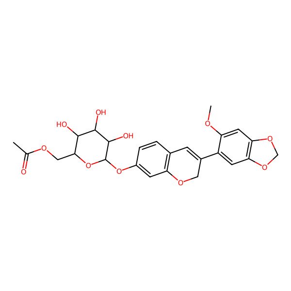 2D Structure of [(2R,3S,4S,5R,6S)-3,4,5-trihydroxy-6-[[3-(6-methoxy-1,3-benzodioxol-5-yl)-2H-chromen-7-yl]oxy]oxan-2-yl]methyl acetate