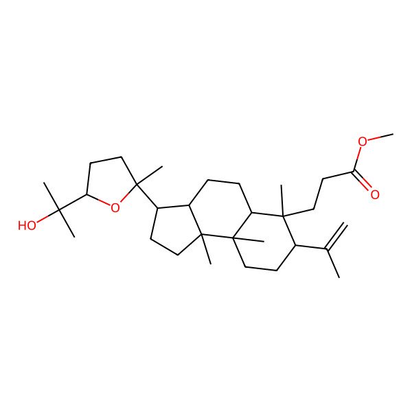 2D Structure of Methyl 3-[3-[5-(2-hydroxypropan-2-yl)-2-methyloxolan-2-yl]-6,9a,9b-trimethyl-7-prop-1-en-2-yl-1,2,3,3a,4,5,5a,7,8,9-decahydrocyclopenta[a]naphthalen-6-yl]propanoate