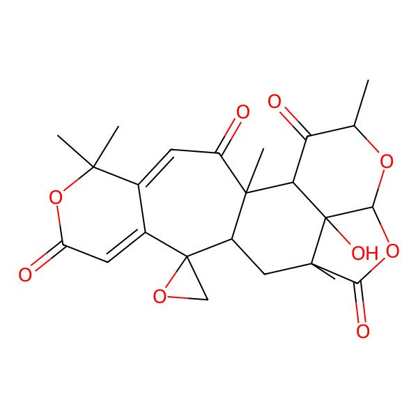 2D Structure of 21-Hydroxy-2,6,6,14,19-pentamethylspiro[7,16,18-trioxapentacyclo[12.6.1.02,12.05,10.017,21]henicosa-4,9-diene-11,2'-oxirane]-3,8,15,20-tetrone