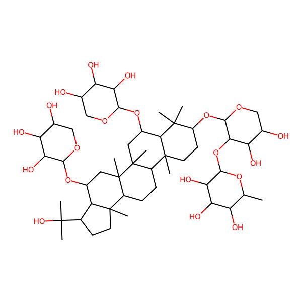 2D Structure of 2-[4,5-Dihydroxy-2-[[3-(2-hydroxypropan-2-yl)-5a,5b,8,8,11a,13b-hexamethyl-4,7-bis[(3,4,5-trihydroxyoxan-2-yl)oxy]-1,2,3,3a,4,5,6,7,7a,9,10,11,11b,12,13,13a-hexadecahydrocyclopenta[a]chrysen-9-yl]oxy]oxan-3-yl]oxy-6-methyloxane-3,4,5-triol