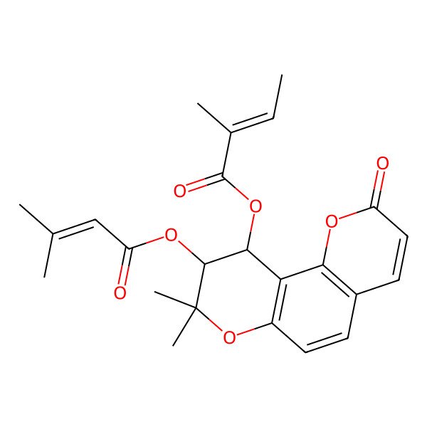 2D Structure of [(9R,10R)-8,8-dimethyl-9-(3-methylbut-2-enoyloxy)-2-oxo-9,10-dihydropyrano[2,3-f]chromen-10-yl] (Z)-2-methylbut-2-enoate
