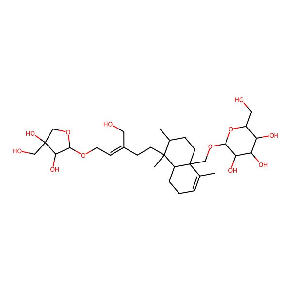 2D Structure of (2R,3R,4S,5S,6R)-2-[[(4aS,7R,8S,8aR)-8-[(Z)-5-[(2R,3R,4R)-3,4-dihydroxy-4-(hydroxymethyl)oxolan-2-yl]oxy-3-(hydroxymethyl)pent-3-enyl]-4,7,8-trimethyl-1,2,5,6,7,8a-hexahydronaphthalen-4a-yl]methoxy]-6-(hydroxymethyl)oxane-3,4,5-triol