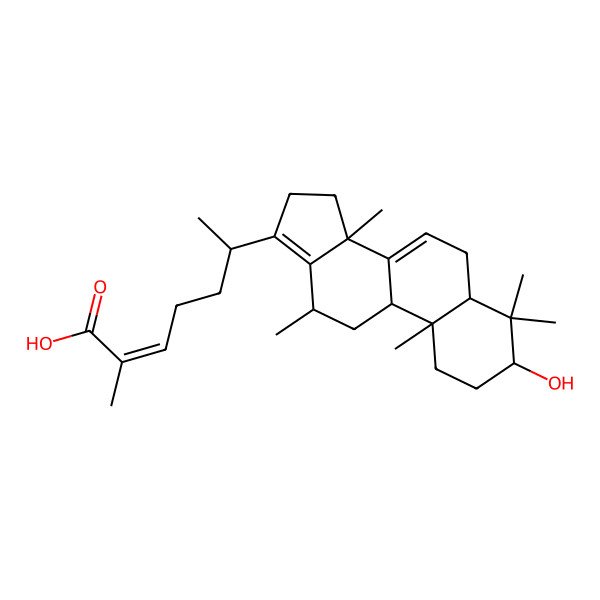 2D Structure of (Z,6R)-6-[(3R,5R,9R,10R,12R,14S)-3-hydroxy-4,4,10,12,14-pentamethyl-1,2,3,5,6,9,11,12,15,16-decahydrocyclopenta[a]phenanthren-17-yl]-2-methylhept-2-enoic acid