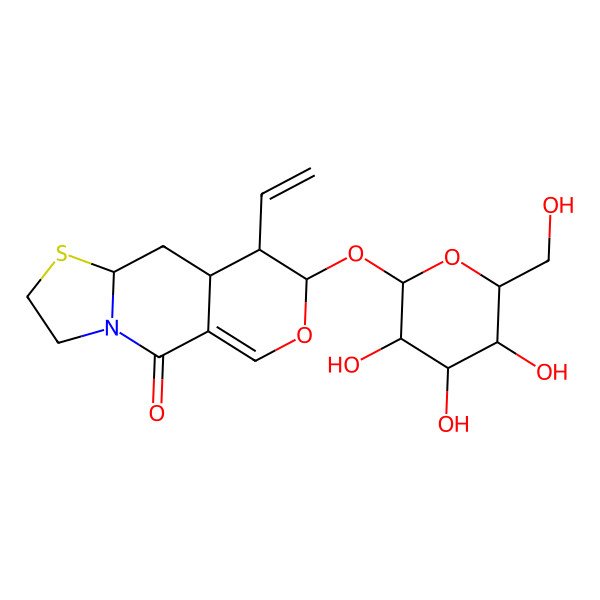 2D Structure of (7S,9S,10S,11S)-10-ethenyl-11-[(2S,3R,4S,5S,6R)-3,4,5-trihydroxy-6-(hydroxymethyl)oxan-2-yl]oxy-12-oxa-6-thia-3-azatricyclo[7.4.0.03,7]tridec-1(13)-en-2-one