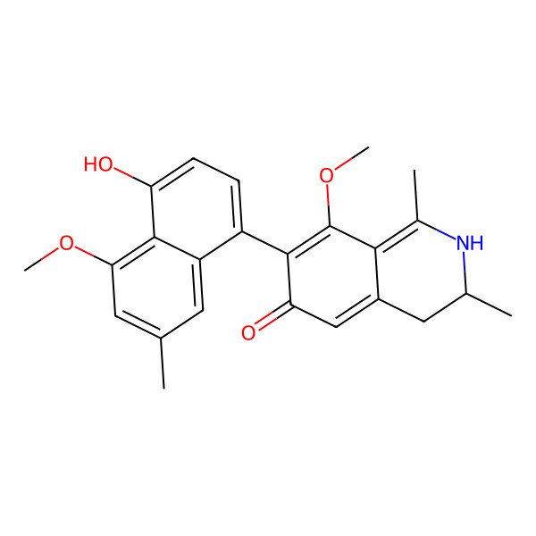 2D Structure of (3R)-7-(4-hydroxy-5-methoxy-7-methylnaphthalen-1-yl)-8-methoxy-1,3-dimethyl-3,4-dihydro-2H-isoquinolin-6-one