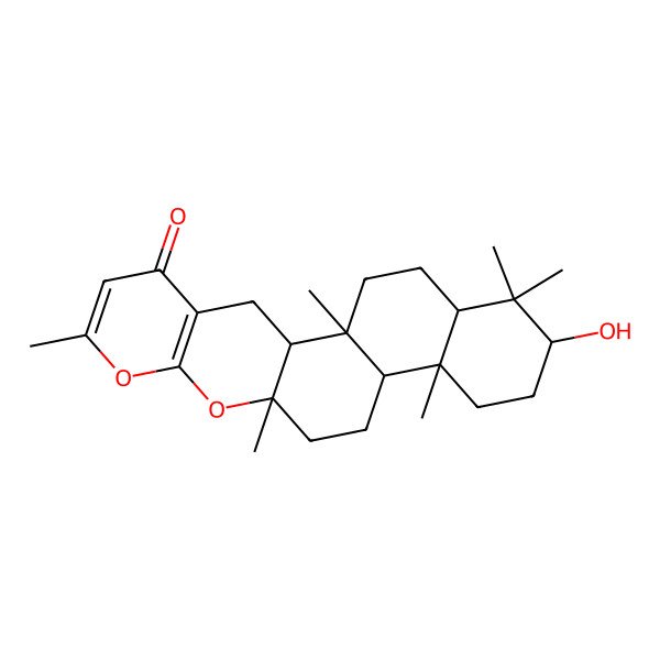 2D Structure of 18-Hydroxy-1,7,11,15,19,19-hexamethyl-8,10-dioxapentacyclo[12.8.0.02,11.04,9.015,20]docosa-4(9),6-dien-5-one