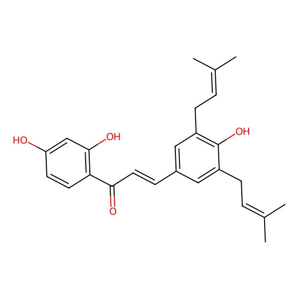 2D Structure of 2',4,4'-Trihydroxy-3,5-diprenylchalcone 2D Structure of 2',4,4'-Trihydroxy-3,5-diprenylchalcone