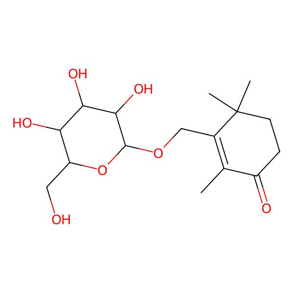 2D Structure of 2,4,4-Trimethyl-3-[[3,4,5-trihydroxy-6-(hydroxymethyl)oxan-2-yl]oxymethyl]cyclohex-2-en-1-one