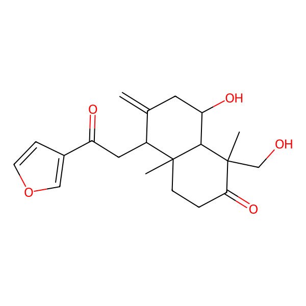 2D Structure of (1S,4aR,5S,8R,8aR)-5-[2-(furan-3-yl)-2-oxoethyl]-8-hydroxy-1-(hydroxymethyl)-1,4a-dimethyl-6-methylidene-3,4,5,7,8,8a-hexahydronaphthalen-2-one